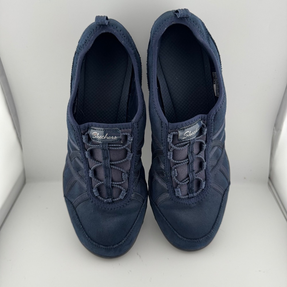 Skechers Slip On Sneakers Womens 10 Navy Blue Bungee Lace 23857 Walking Shoes